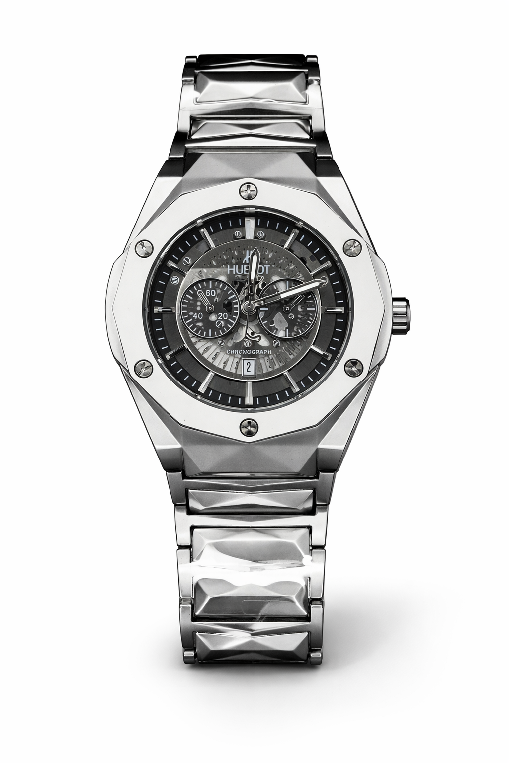 Hublot Diamond Cut Skeleton Silver Black