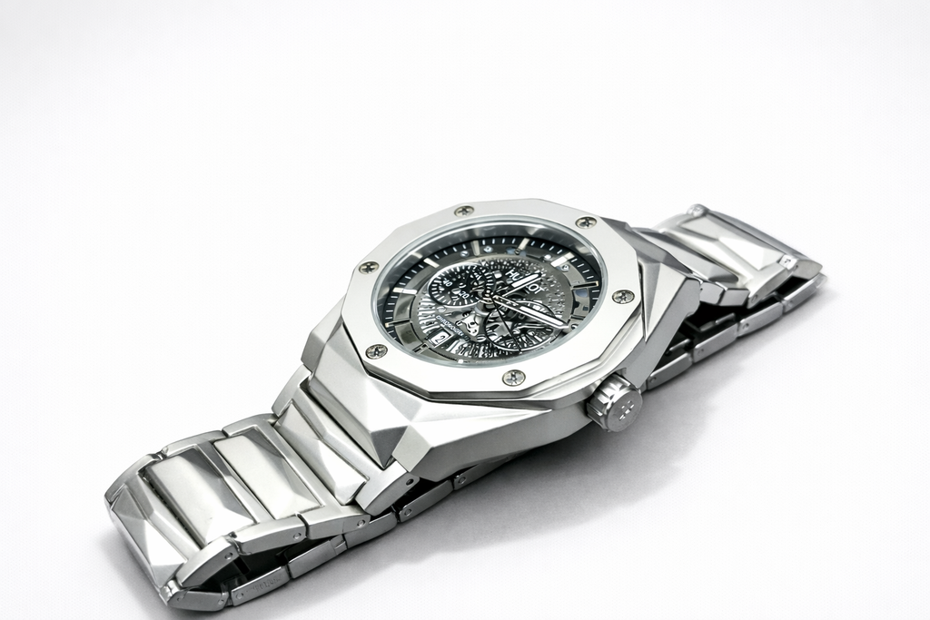 Hublot Diamond Cut Skeleton Silver Black