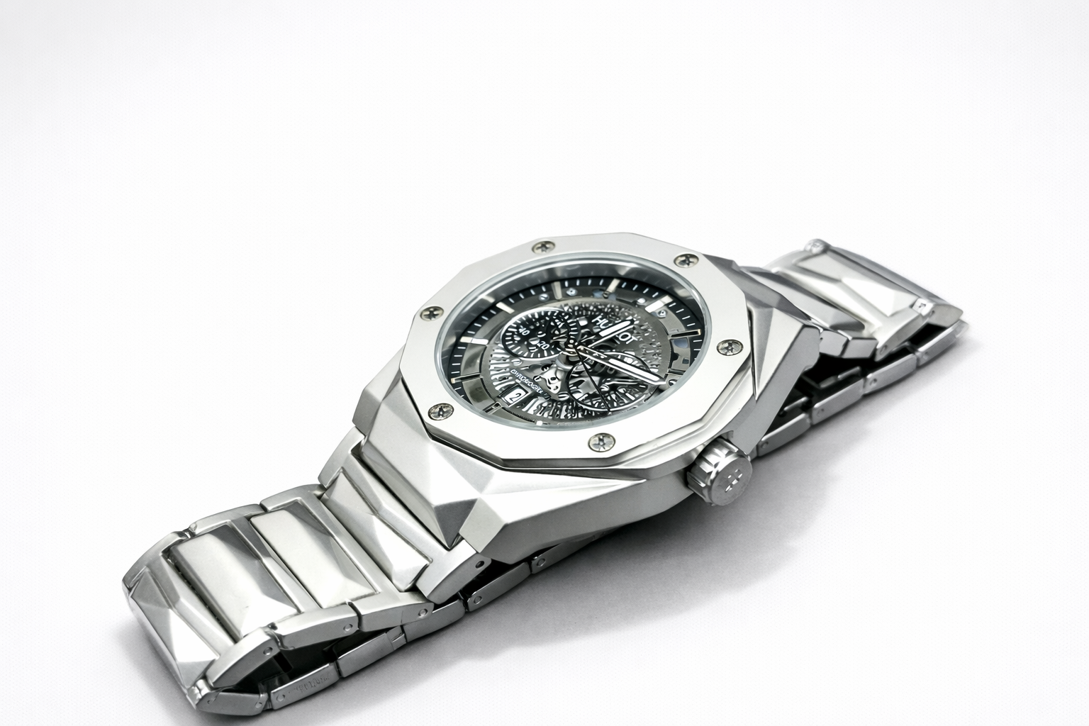 Hublot Diamond Cut Skeleton Silver Black